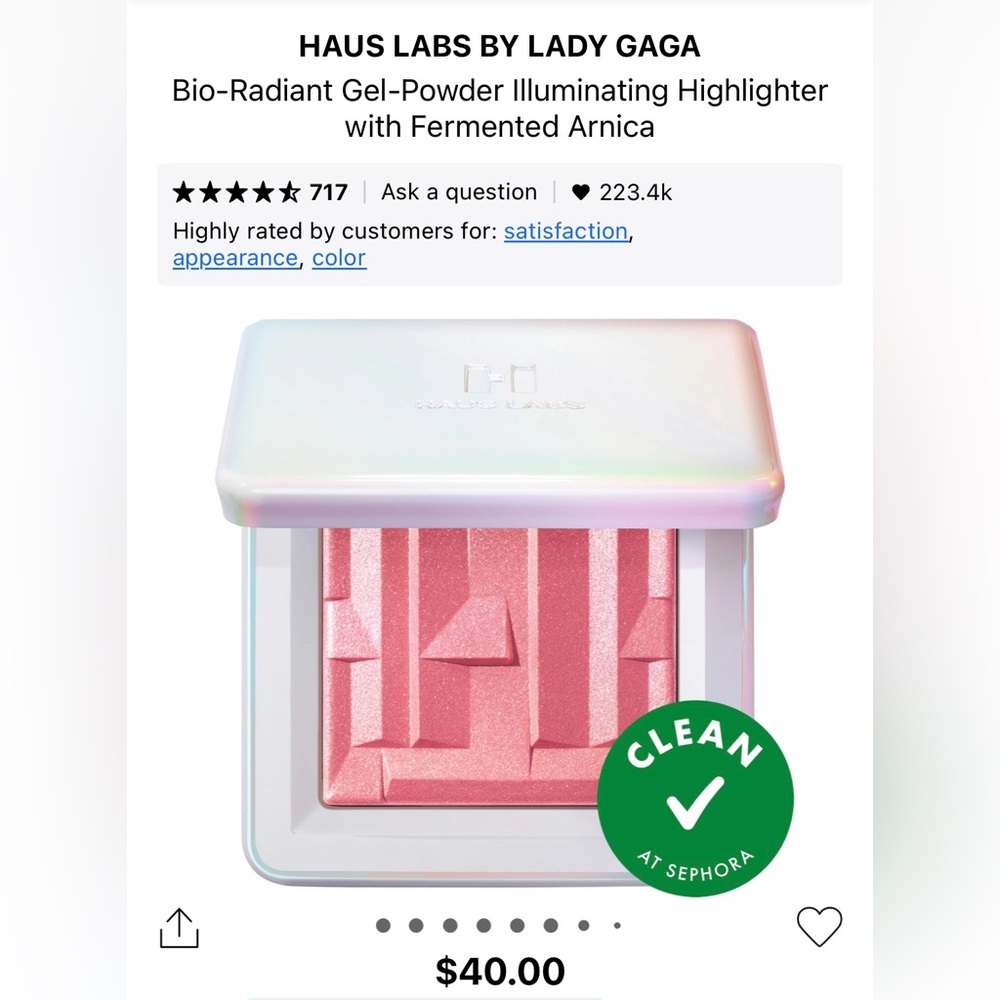 HAUS LABS Lady Gaga Gel Powder Illuminating Highlighter Rose Quartz pink w/box